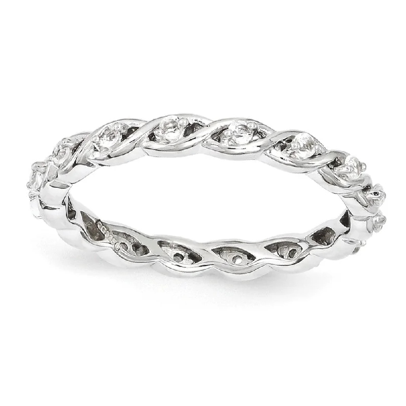 Handcrafted Beauty At Affordable Prices 2.5mm Rhodium Plated Sterling Silver Stackable White Topaz Twist Band
