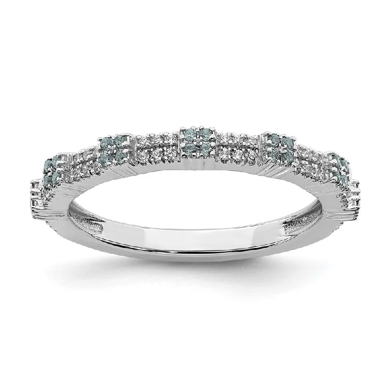 2.5mm Rhodium Sterling Silver, Aquamarine & Diamond Stackable Band