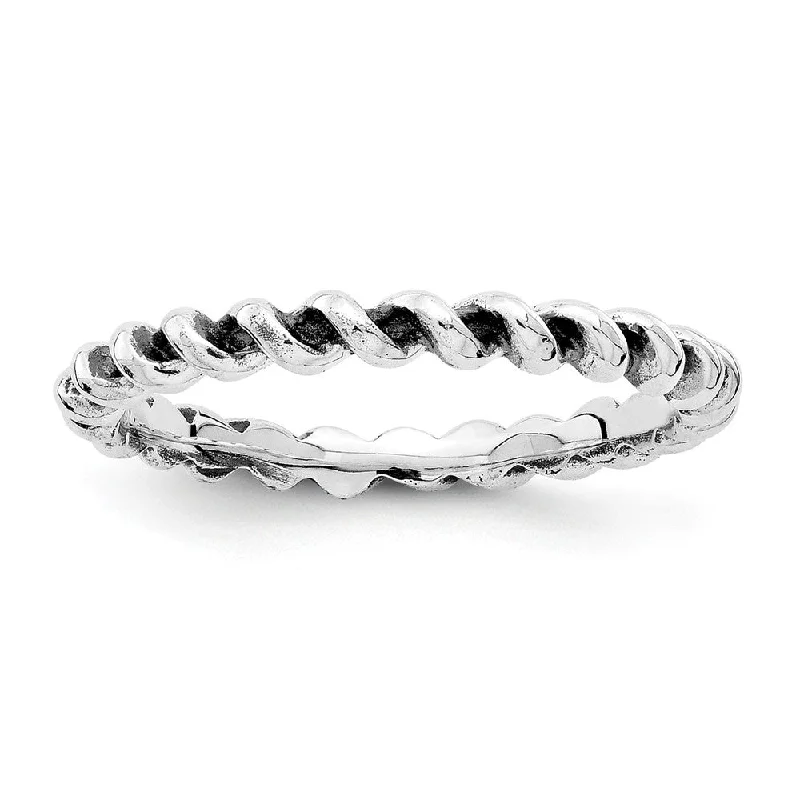 Chic And Stylish Jewelry At Exclusive Prices 2.5mm Rhodium Sterling Silver Stackable Antiqued Twisted Band