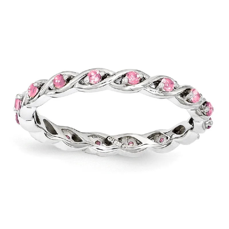 Jewelry Sale Alert – Shop Timeless Elegance Today 2.5mm Rhodium Sterling Silver Stackable Cr. Pink Sapphire Twist Band