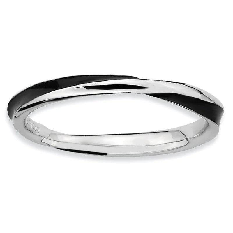 Exclusive Jewelry Markdowns – Limited-Time Offer 2.5mm Silver Twisted Black Enameled Stackable Band