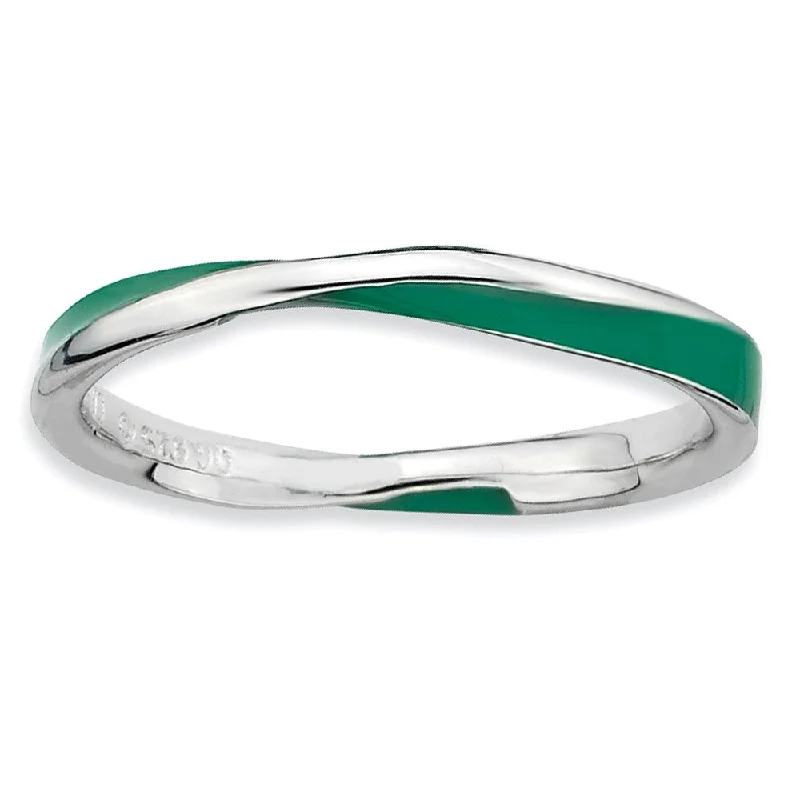 Elegant Jewelry Styles At Budget-Friendly Prices 2.5mm Silver Twisted Green Enameled Stackable Band