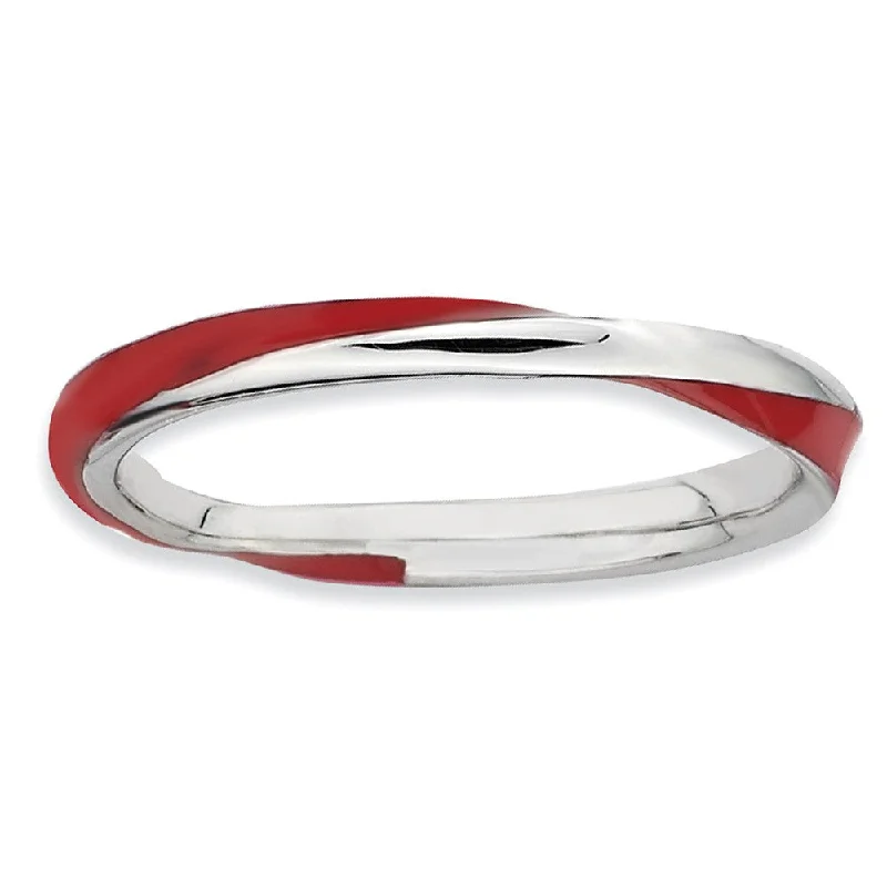 Luxury Jewelry Clearance – Shop Premium Styles Now 2.5mm Silver Twisted Red Enameled Stackable Band