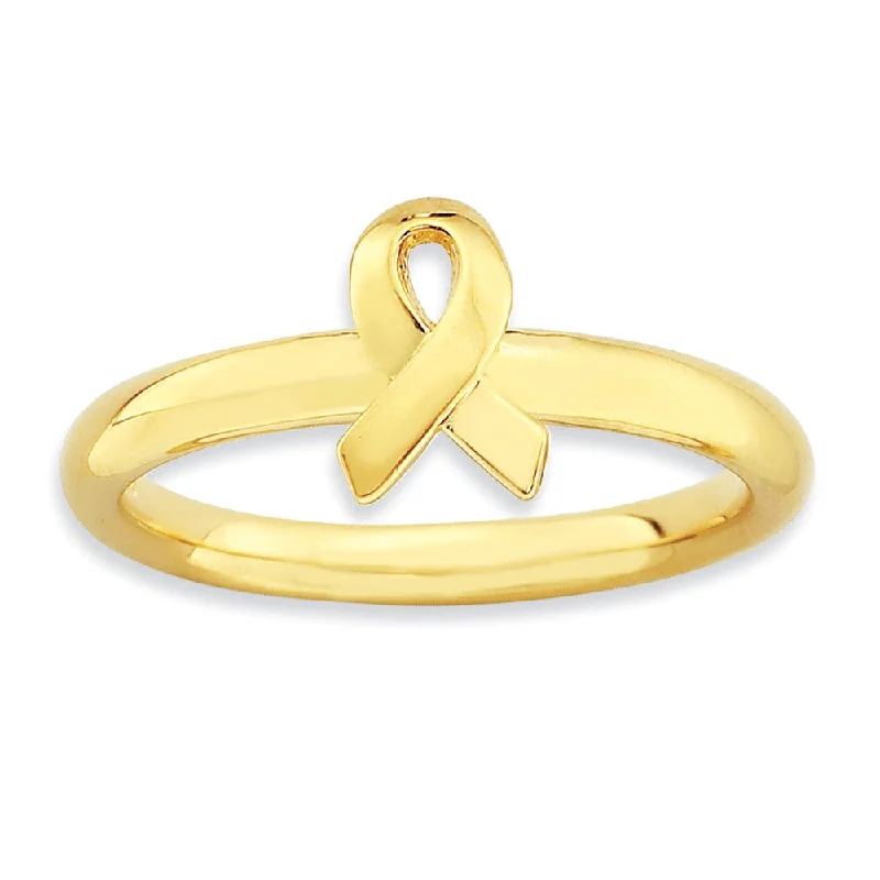 Jewelry Clearance Sale – Final Reductions 2.5mm Stackable 14K Yellow Gold Plated Silver Awareness Ribbon Ring