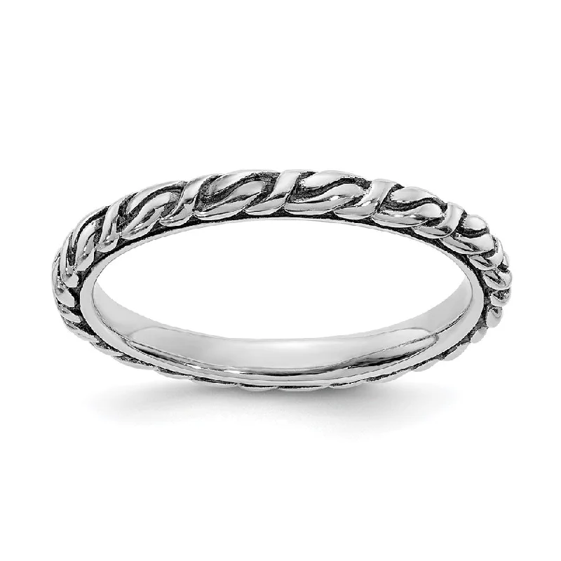 2.5mm Sterling Silver Stackable Antiqued Patterned Band