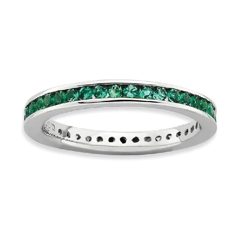 Grab Exquisite Jewelry At The Lowest Prices 2.5mm Sterling Silver Stackable Created Emerald Channel Eternity Band
