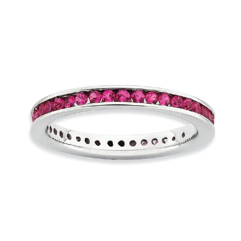 Shop Modern Jewelry Collections With Exclusive Discounts 2.5mm Sterling Silver Stackable Created Ruby Channel Eternity Band