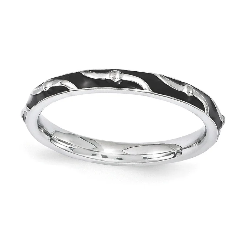 Discounted Jewelry For A Glamorous Look 2.5mm Sterling Silver Stackable Expressions Black Enamel Band