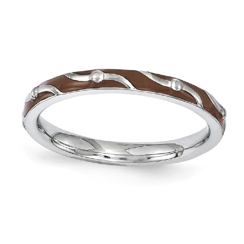 Exclusive Gemstone Jewelry At Special Prices 2.5mm Sterling Silver Stackable Expressions Brown Enamel Band