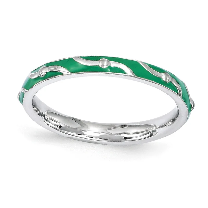 Holiday Jewelry Sale – Perfect Gifts At Great Prices 2.5mm Sterling Silver Stackable Expressions Green Enamel Band
