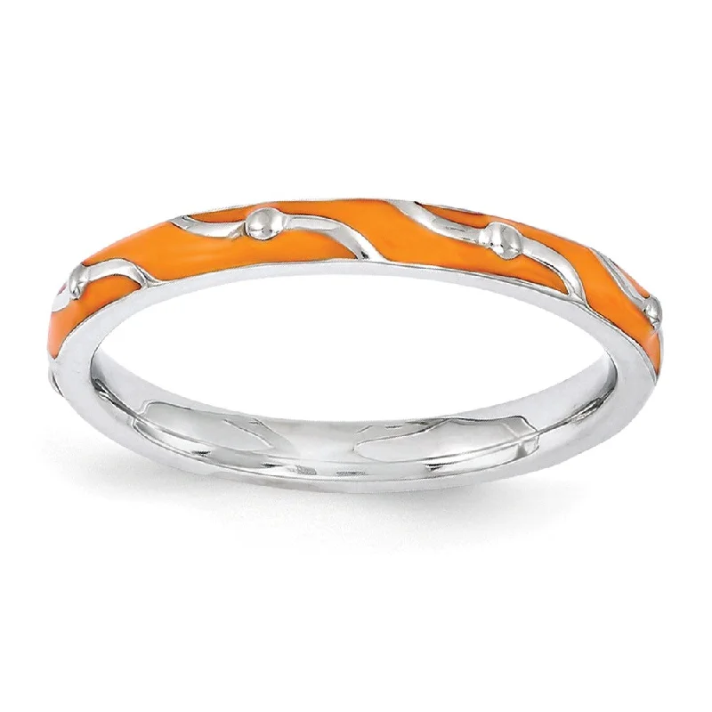 Seasonal Jewelry Deals – Elevate Your Style 2.5mm Sterling Silver Stackable Expressions Orange Enamel Band