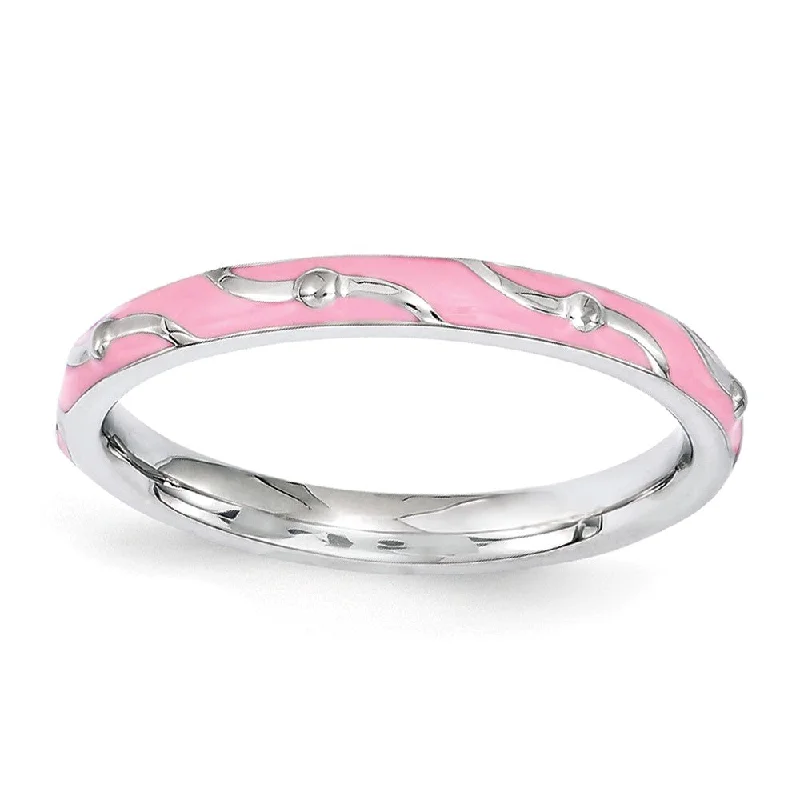 Shop Dazzling Jewelry With Special Promotional Discounts 2.5mm Sterling Silver Stackable Expressions Pink Enamel Band