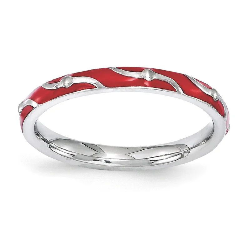 Unmissable Discounts On Timeless Jewelry Pieces 2.5mm Sterling Silver Stackable Expressions Red Enamel Band