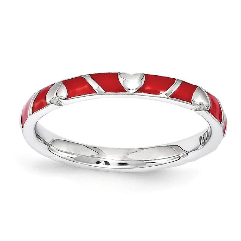 Affordable Luxury Jewelry For Every Occasion 2.5mm Sterling Silver Stackable Expressions Red Enamel Heart Band