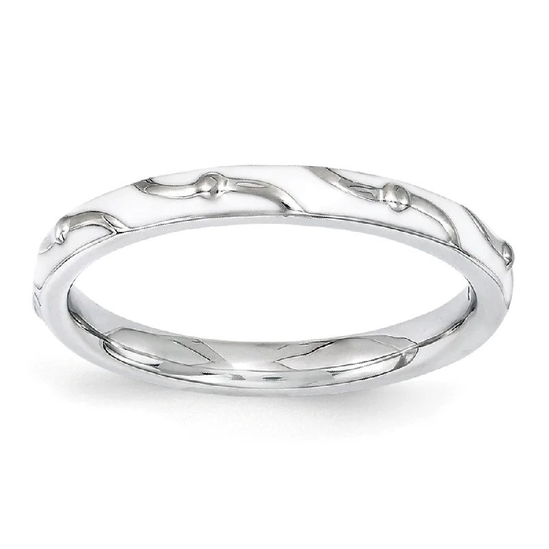 Exclusive Jewelry Offers – Shine For Less 2.5mm Sterling Silver Stackable Expressions White Enamel Band