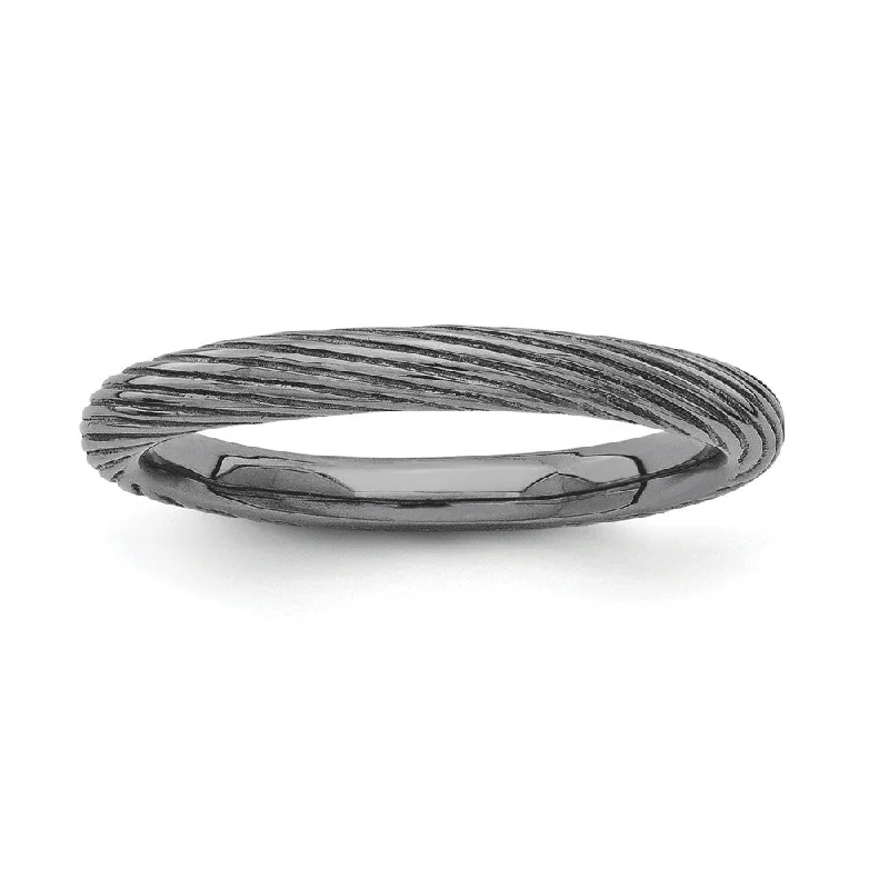 Luxury Jewelry Now At Special Promotional Rates 2.5mm Textured Black Plated Sterling Silver Stackable Band