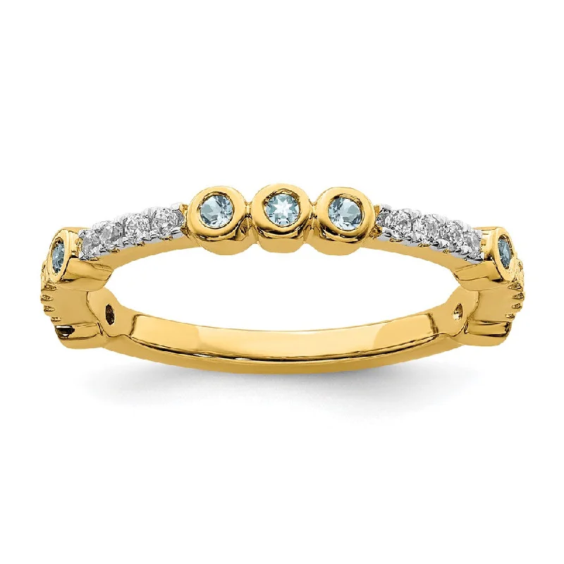 2mm 14k Yellow Gold Aquamarine & .08 Ctw Diamond Stackable Band