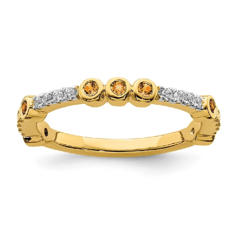 2mm 14k Yellow Gold Citrine & .08 Ctw Diamond Stackable Band