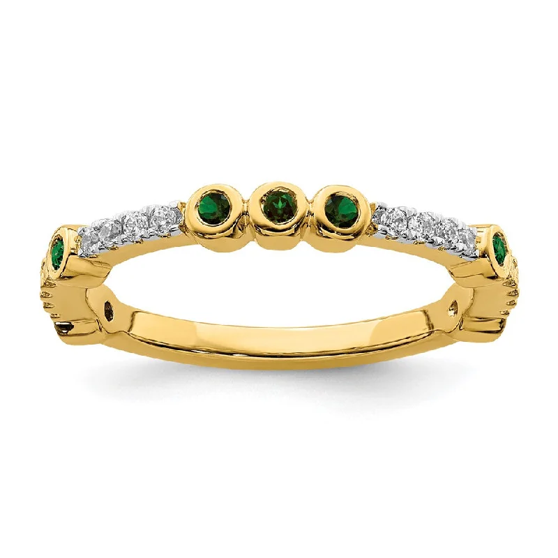 2mm 14k Yellow Gold Created Emerald & .08 Ctw Diamond Stackable Band