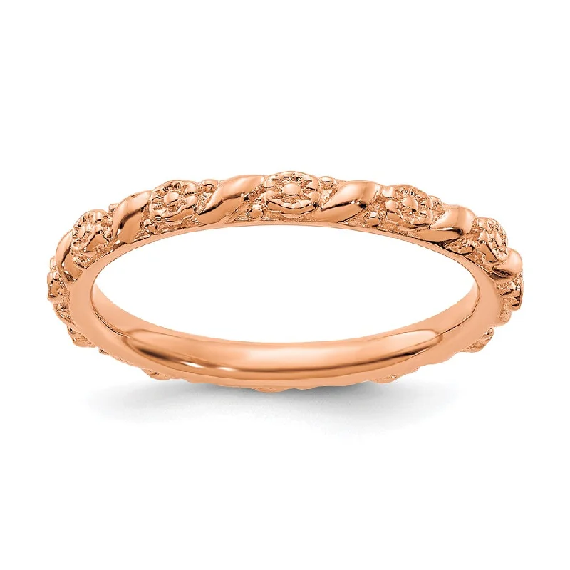 2mm Sterling Silver 14k Rose Gold Plated Stackable Flower Band