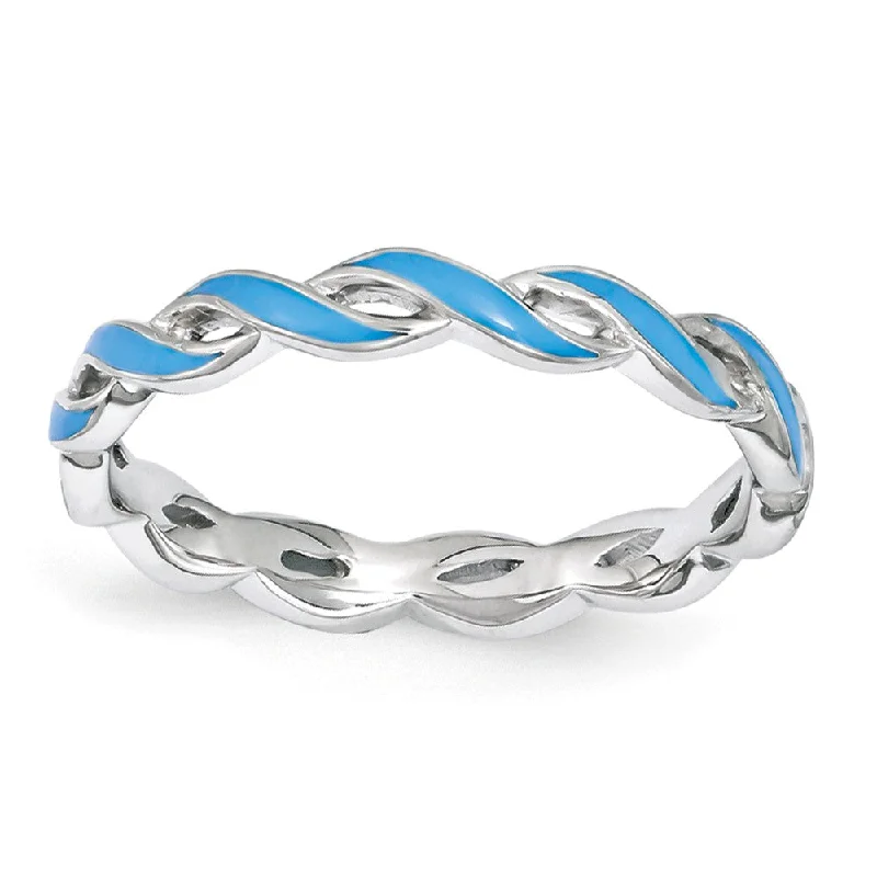 Luxury Jewelry Sale – Sparkle For Less 2mm Sterling Silver Stackable Expressions Blue Enamel Swirl Band