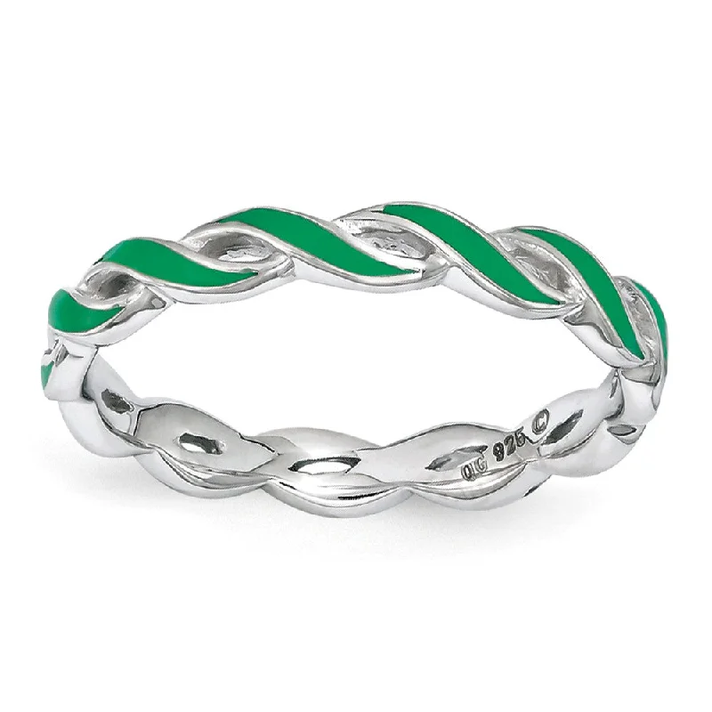 Bestselling Jewelry At Special Promotional Rates 2mm Sterling Silver Stackable Expressions Green Enamel Swirl Band