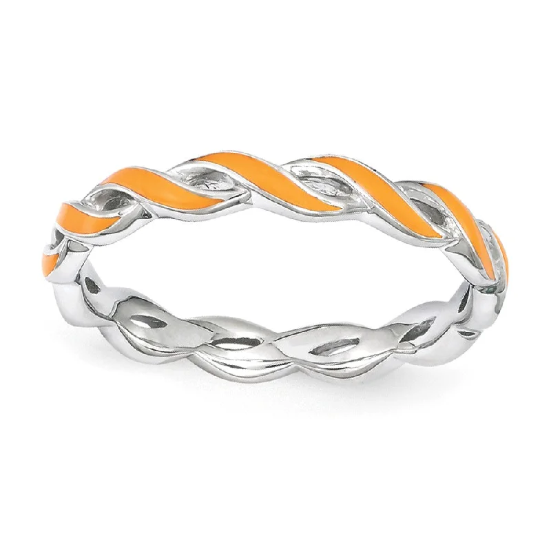 The Perfect Jewelry Piece At The Perfect Price 2mm Sterling Silver Stackable Expressions Orange Enamel Swirl Band