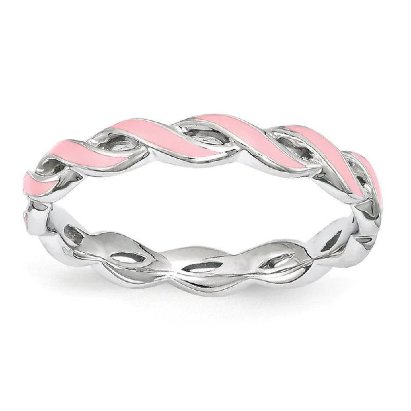 Grab Stylish Jewelry Before The Sale Ends 2mm Sterling Silver Stackable Expressions Pink Enamel Swirl Band