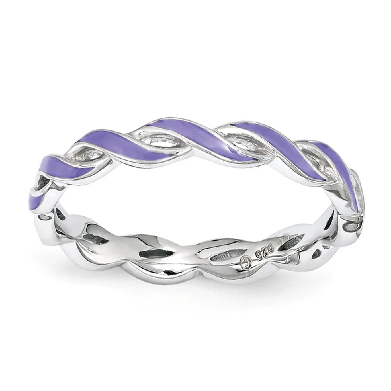 High-End Jewelry, Now More Affordable Than Ever 2mm Sterling Silver Stackable Expressions Purple Enamel Swirl Band