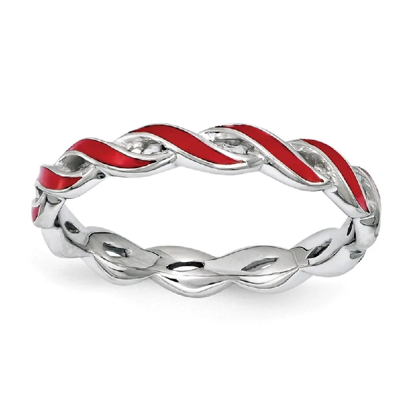 Gorgeous Jewelry, Limited-Time Savings 2mm Sterling Silver Stackable Expressions Red Enamel Swirl Band