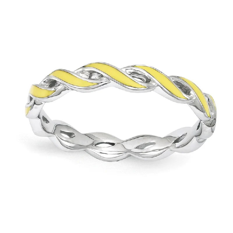 Bestselling Jewelry Now On Sale – Elevate Your Look 2mm Sterling Silver Stackable Expressions Yellow Enamel Swirl Band