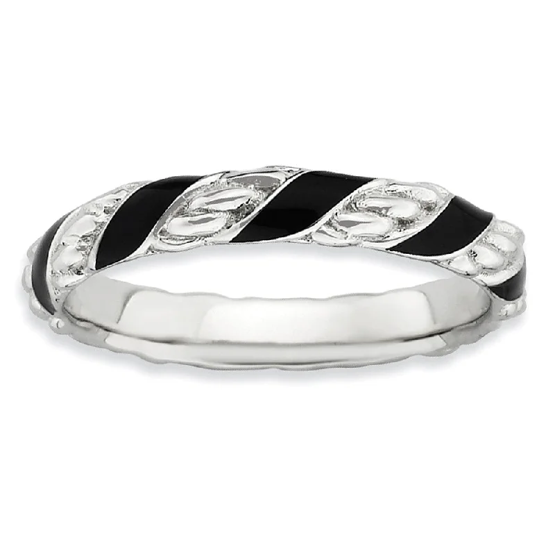 Flash Sale On Elegant Jewelry – Don't Miss Out 3.25mm Silver Twisted Black Enameled Stackable Band