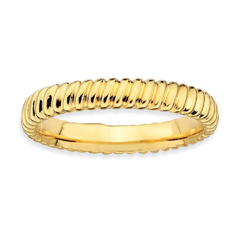 Big Savings On Your Favorite Jewelry Pieces 3.25mm Stackable 14K Yellow Gold Plated Silver Fluted Band