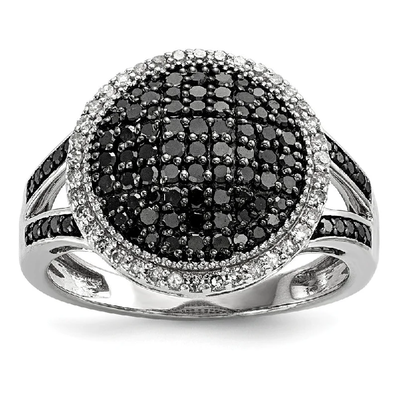 Your Dream Jewelry At Dream Prices 3/4 Ctw Black & White Diamond 15mm Round Ring in Sterling Silver