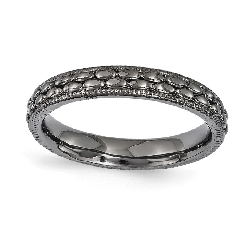 Discounted Luxury Jewelry – Shine Without The Splurge 3.5mm Black Plated Sterling Silver Stackable Patterned Band