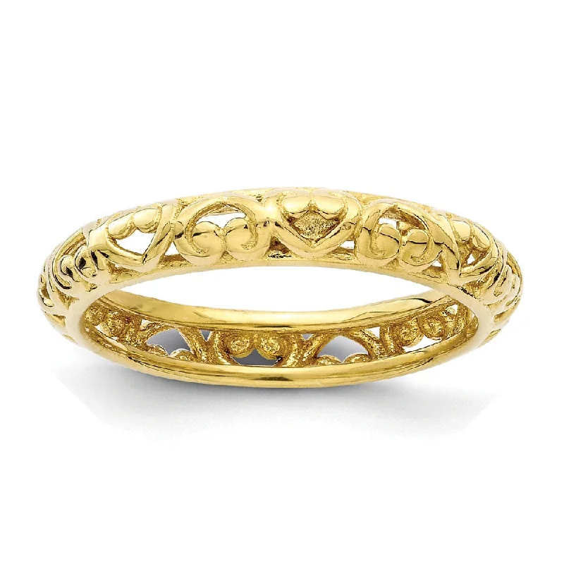 Personalized Jewelry Sale – Meaningful Gifts At Great Prices 3.5mm Gold Tone Sterling Silver Stackable Domed Carved Heart Band