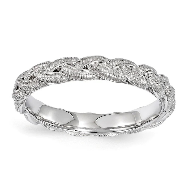 Unmissable Jewelry Clearance – Final Reductions 3.5mm Rhodium Plated Sterling Silver Stackable Textured Twist Band
