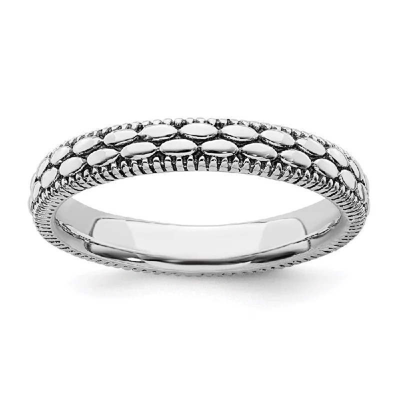 3.5mm Sterling Silver Stackable Antiqued Bead Patterned Band