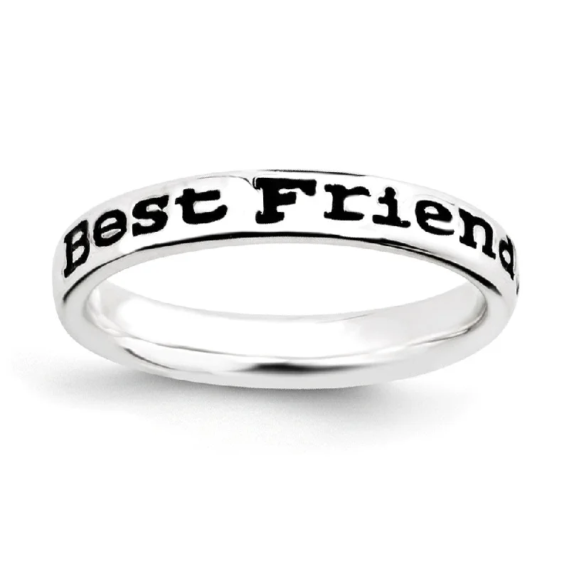 Classic And Modern Jewelry Styles On Sale 3.5mm Sterling Silver Stackable Black Enamel Best Friends Script Band