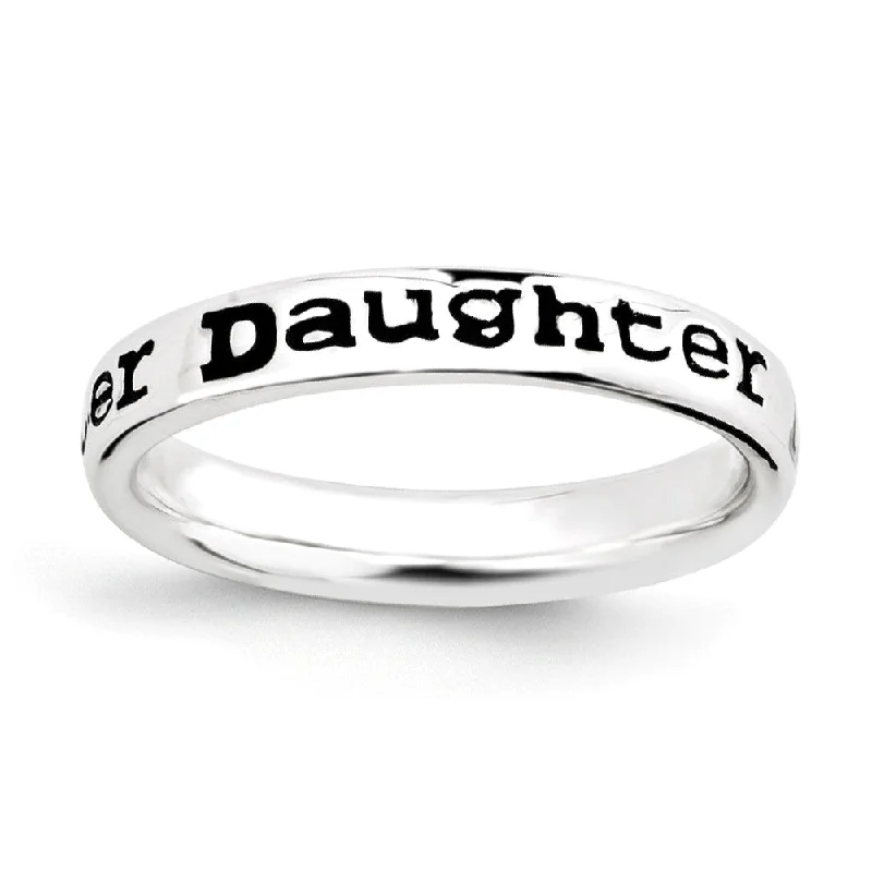 Get Ready To Sparkle – Special Jewelry Discounts 3.5mm Sterling Silver Stackable Black Enamel Daughter Script Band
