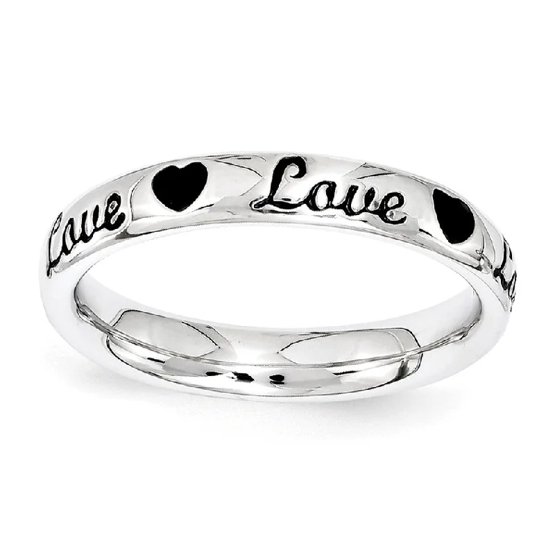 Don't Miss Out On Jaw-Dropping Jewelry Discounts 3.5mm Sterling Silver Stackable Black Enamel Love Script Band