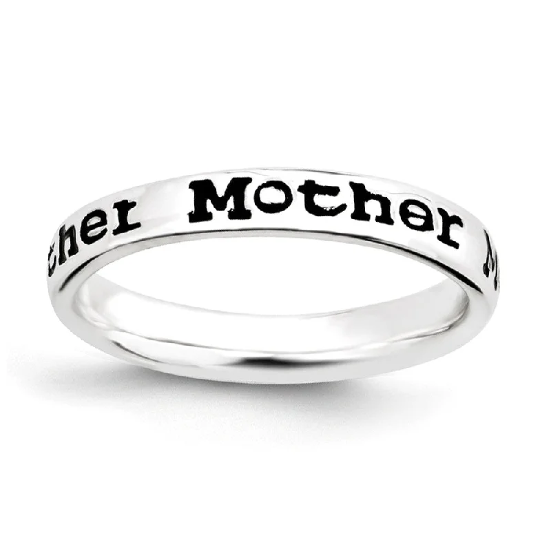 High-Quality Jewelry At A Fraction Of The Cost 3.5mm Sterling Silver Stackable Black Enamel Mother Script Band