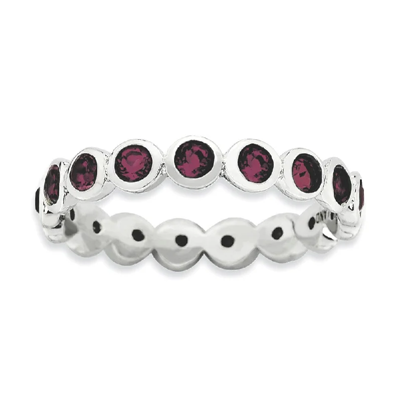 The Perfect Jewelry Piece At The Perfect Price 3.5mm Sterling Silver w Purple-Red Crystals Stackable Band