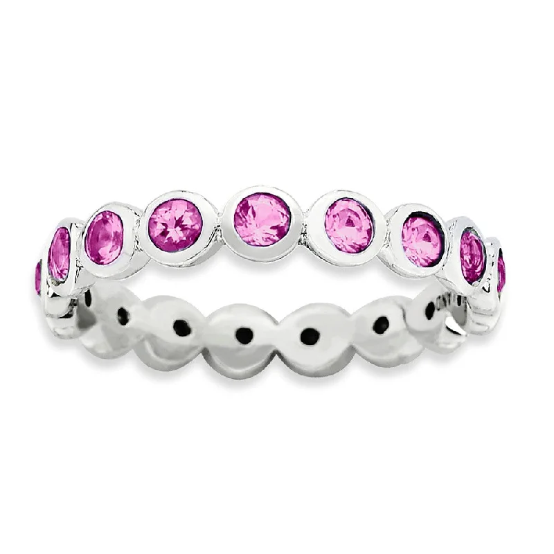 Sparkle More For Less – Jewelry Sale Happening Now 3.5mm Sterling Silver with Pink Crystals Stackable Band