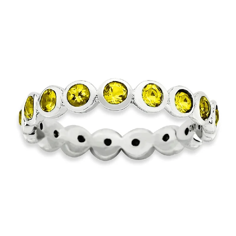High-Quality Jewelry At A Fraction Of The Cost 3.5mm Sterling Silver with Yellow Crystals Stackable Band