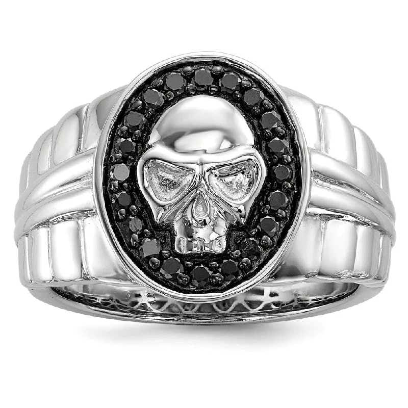 Timeless Elegance, Temporary Discounts – Act Fast 3/8 Ctw Black Diamond Oval Skull Sterling Silver Tapered Ring