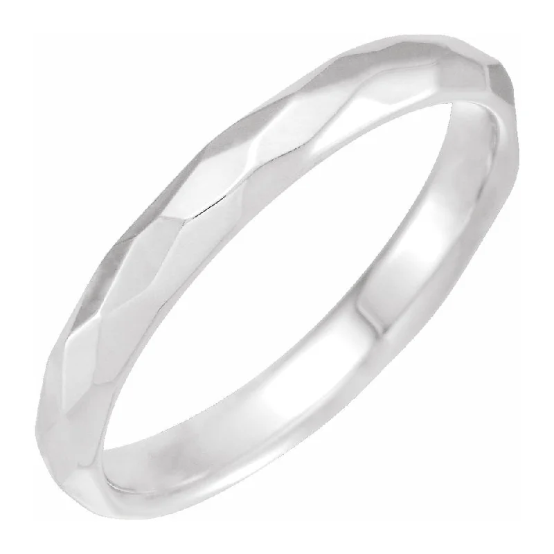 3mm 14K White Gold Hammered Comfort Fit Band