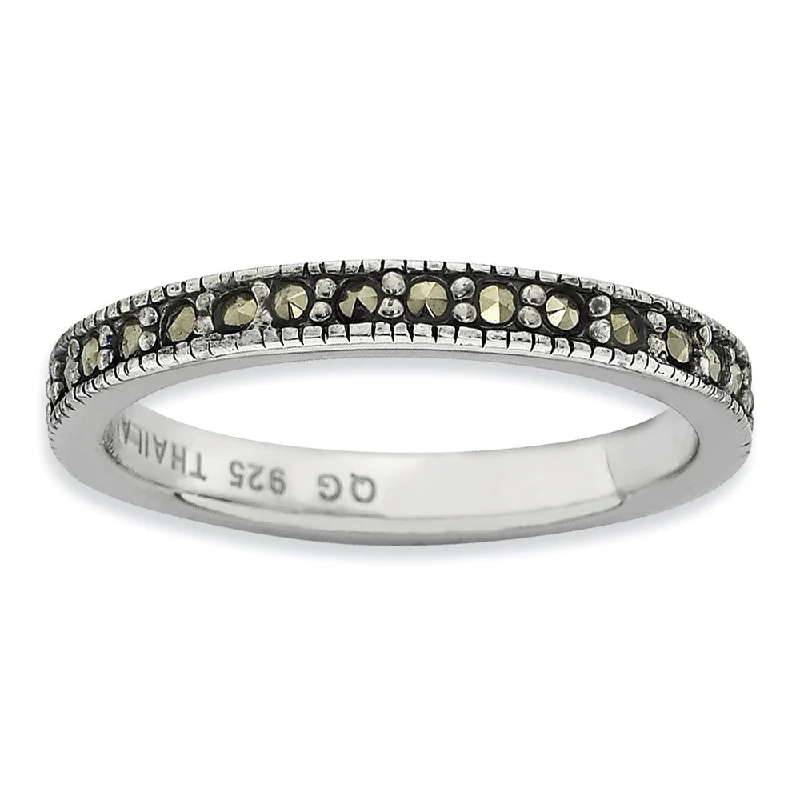 Customized Silver Jewelry For Unique Style 3mm Stackable Sterling Silver Marcasite Band