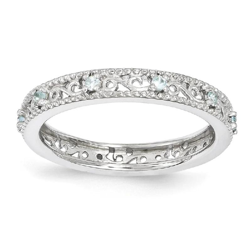 Shop Fine Jewelry With Amazing Deals 3mm Sterling Silver Stackable Expressions Aquamarine Scroll Band