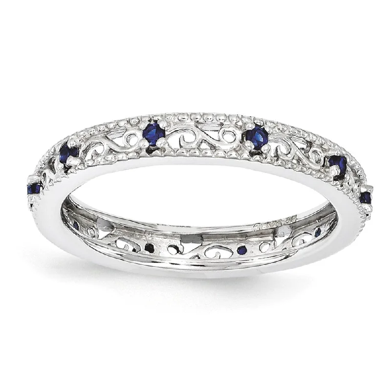 The Perfect Jewelry Piece At The Perfect Discount 3mm Sterling Silver Stackable Expressions Created Sapphire Scroll Band